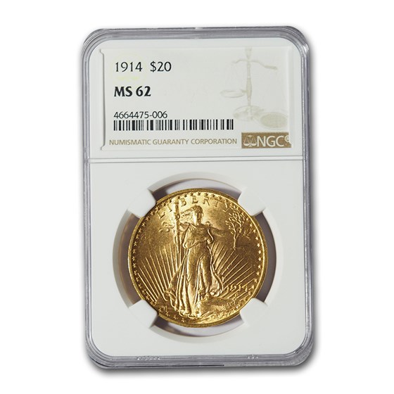 1914 $20 Saint-Gaudens Gold Double Eagle MS-62 NGC 1914 $20 Saint-Gaudens Gold Double Eagle MS-62 NGC